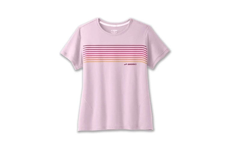 Brooks Distance Short Sleeve 2.0 Loopshirt Quartz/Gradient Stripe Dames