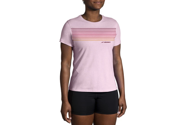 Brooks Distance Short Sleeve 2.0 Loopshirt Quartz/Gradient Stripe Dames - Image 2