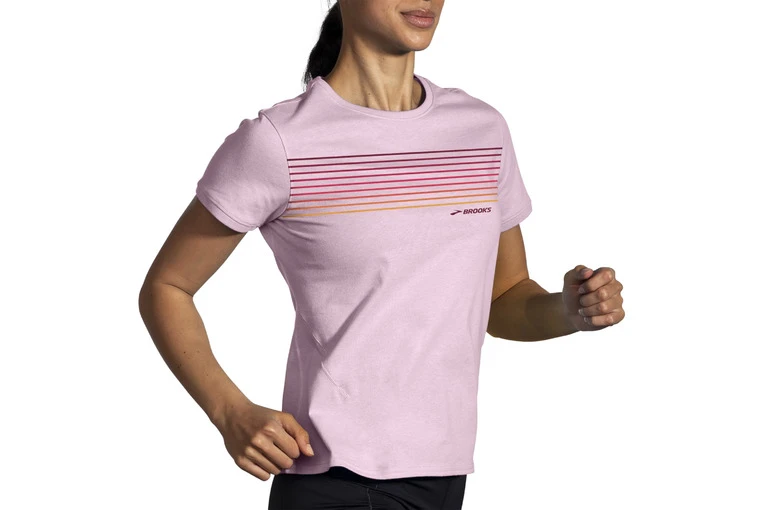 Brooks Distance Short Sleeve 2.0 Loopshirt Quartz/Gradient Stripe Dames - Image 4